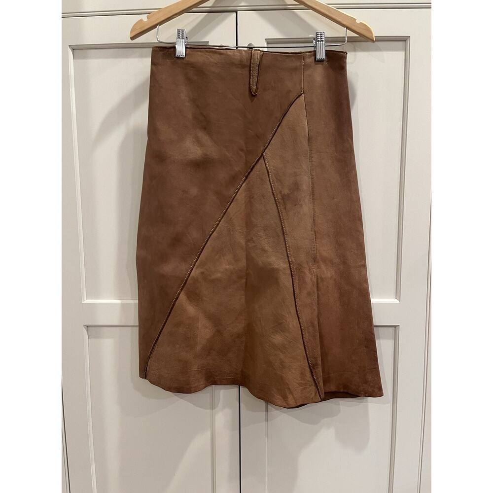 Phorms Milano leather designer midi skirt size 40 (8 US) light brown